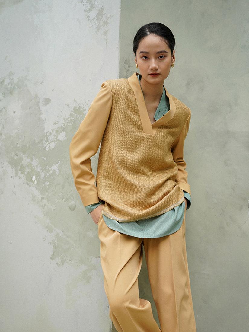 YELLOW V-NECK TAILORED TOP - :BE/NOTABLE/