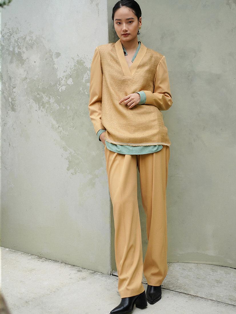 YELLOW V-NECK TAILORED TOP - :BE/NOTABLE/
