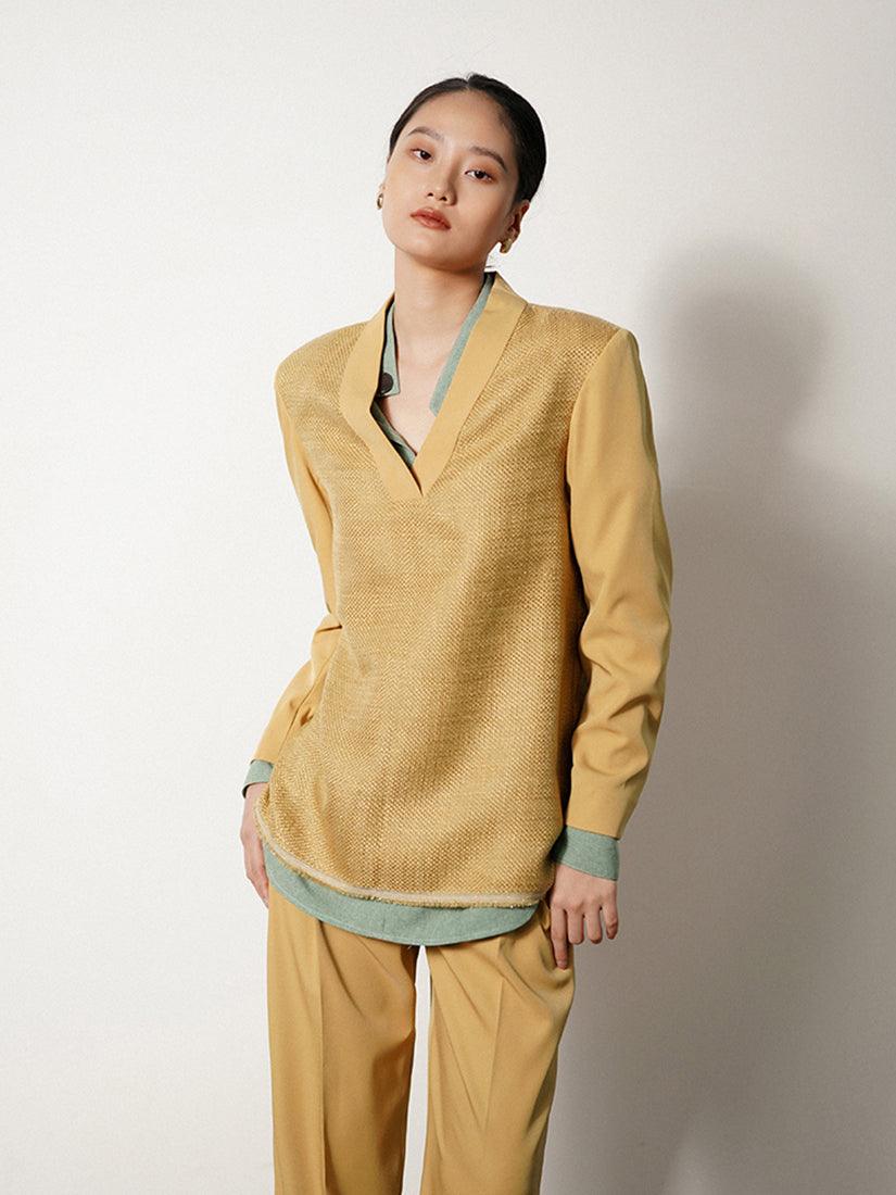 YELLOW V-NECK TAILORED TOP - :BE/NOTABLE/