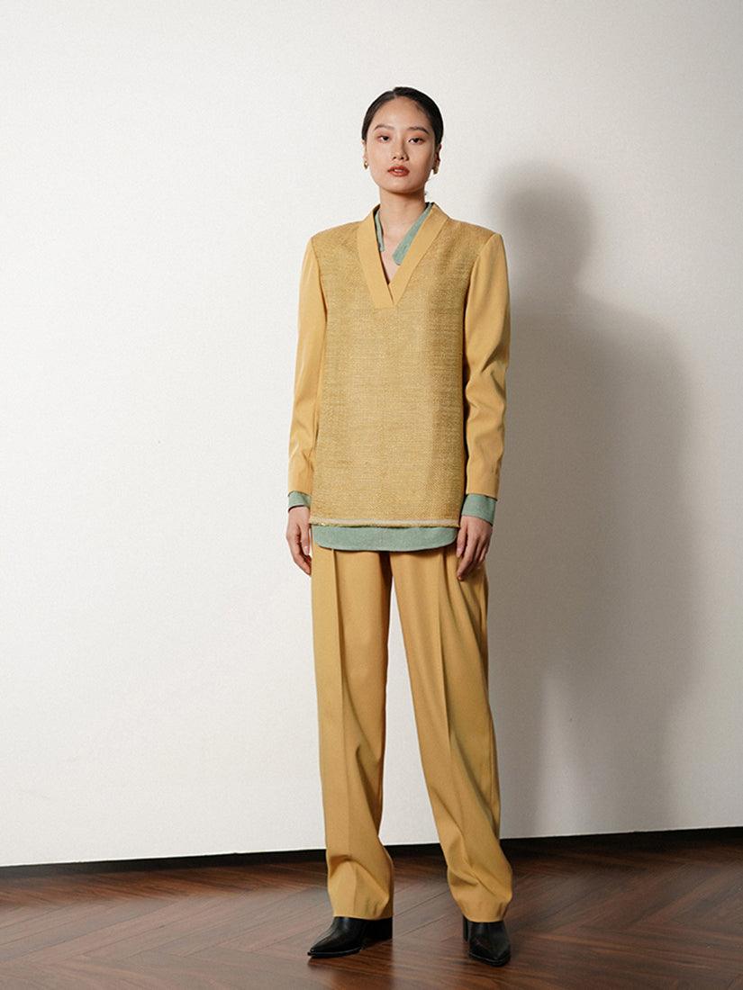 YELLOW V-NECK TAILORED TOP - :BE/NOTABLE/