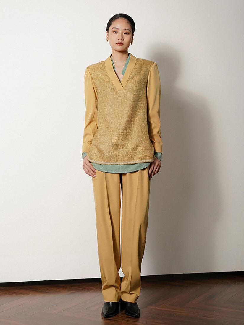 YELLOW V-NECK TAILORED TOP - :BE/NOTABLE/