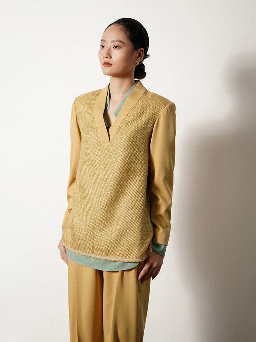 YELLOW V-NECK TAILORED TOP - :BE/NOTABLE/
