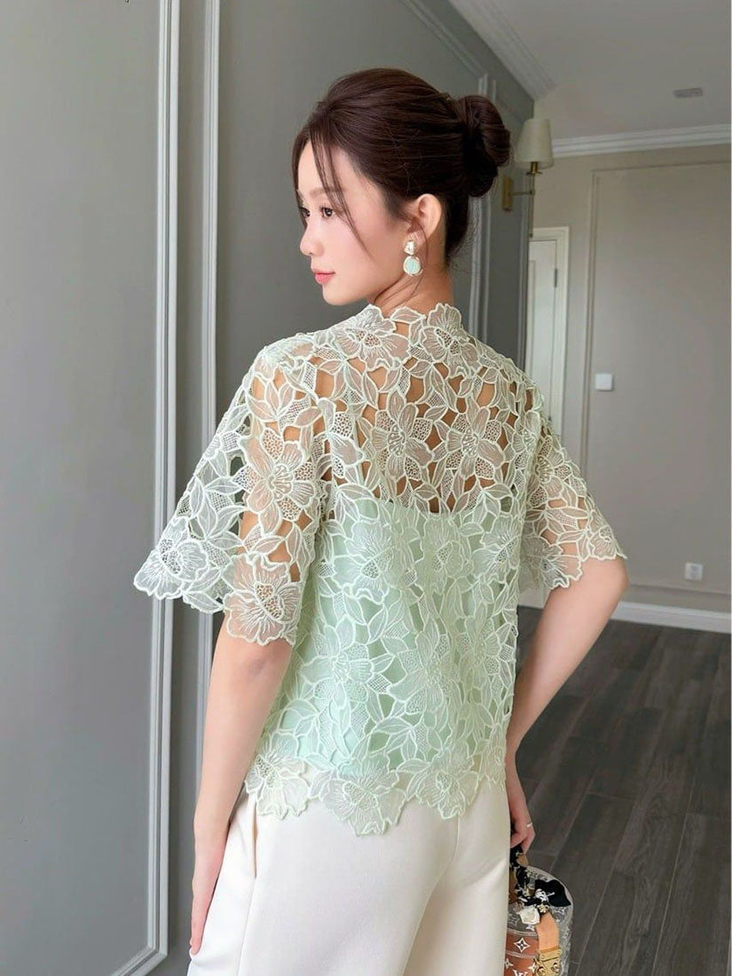 Floral Organza Lace Top - Mint