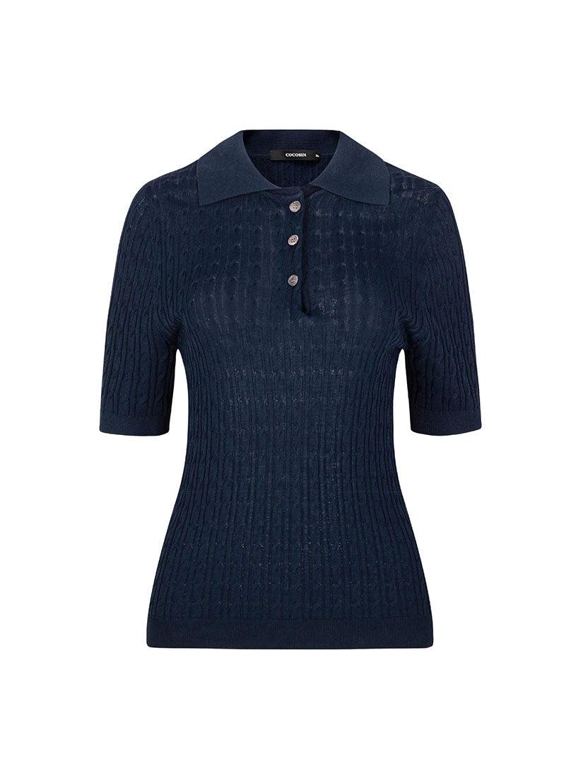 Cable Knit Polo Top