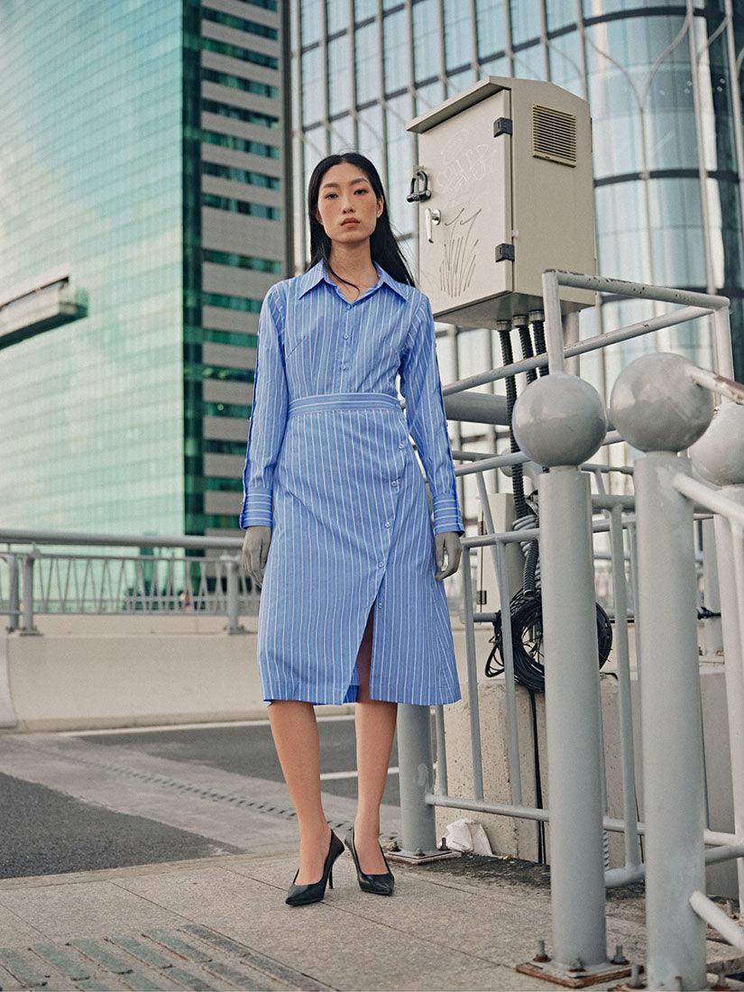 Blue Striped Shirt Dress