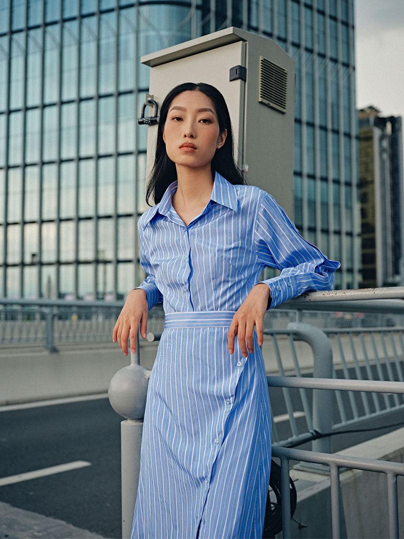 Blue Striped Shirt Dress