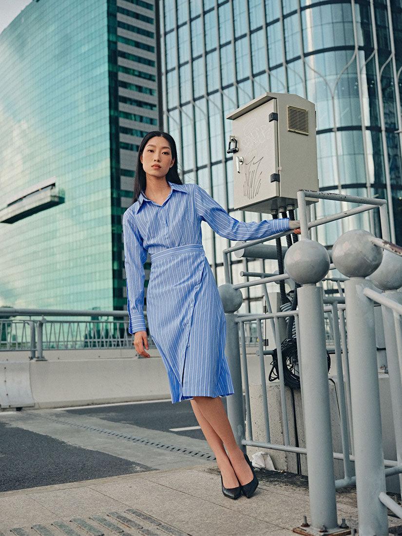 Blue Striped Shirt Dress