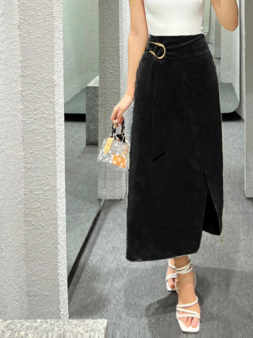 Black Buckle Wrap Skirt