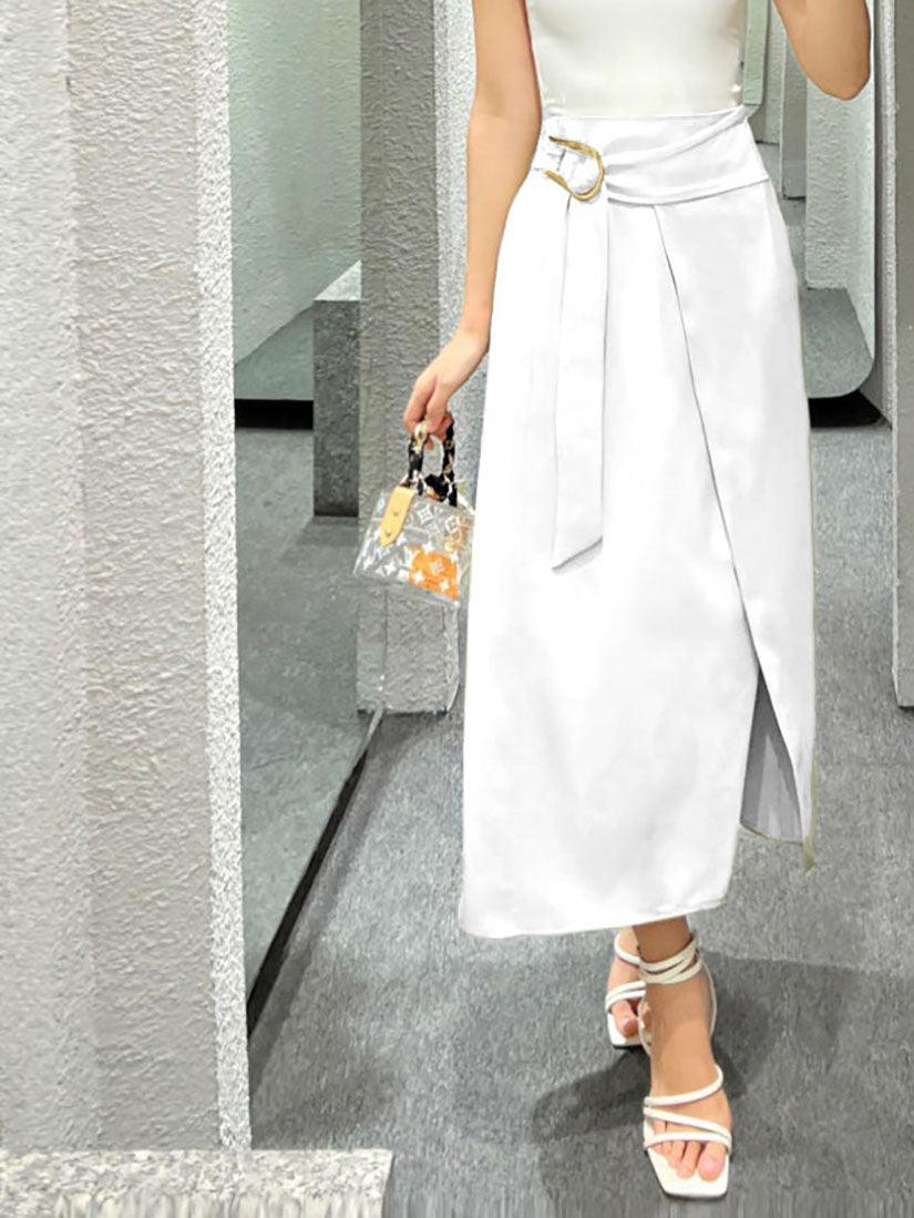 White Buckle Wrap Skirt