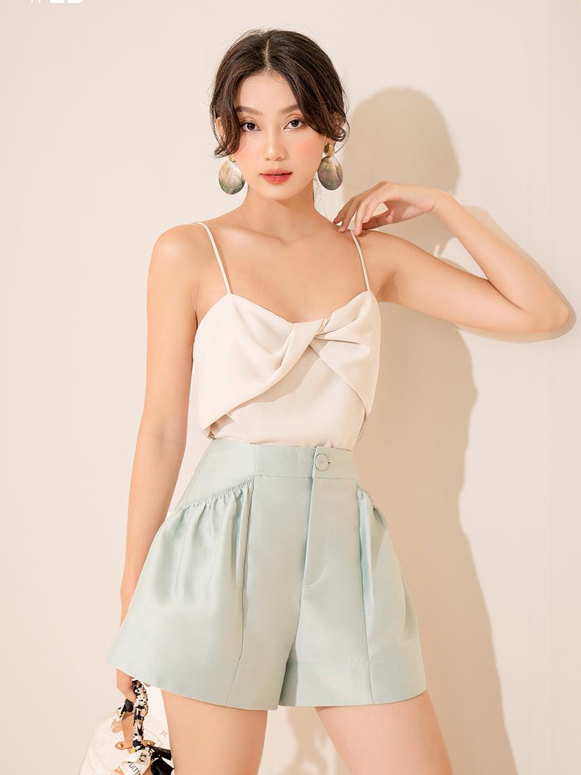 Mint Pleated Bermuda Shorts