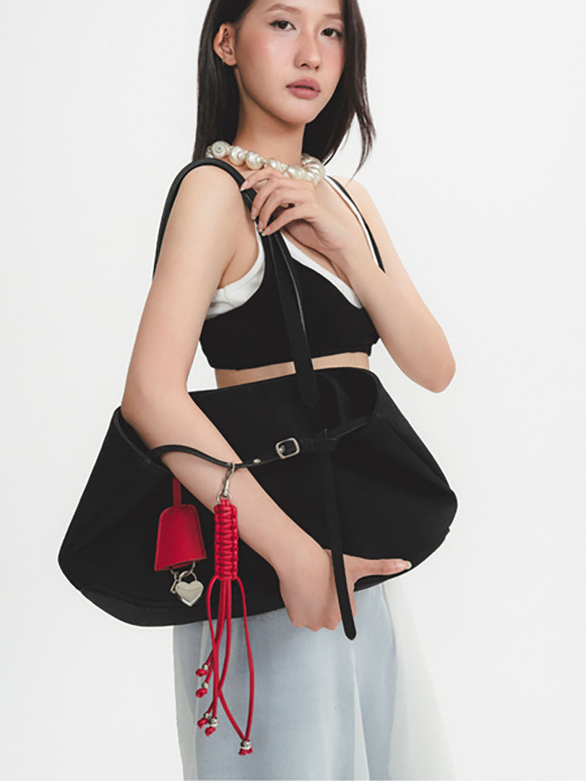 Black Suede Boat Bag