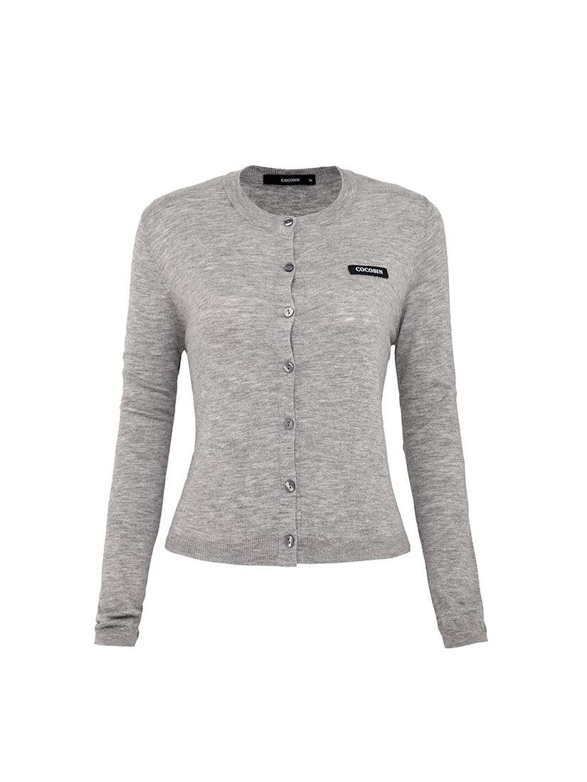 Melange Grey Cardigan With Badge