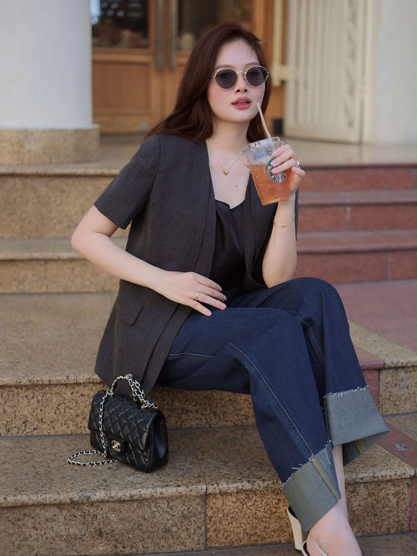 2-Flap Sleeve Blazer - Charcoal