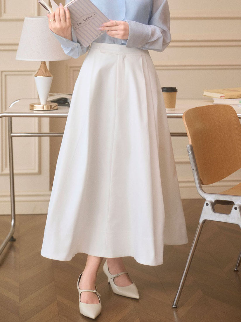 Pleated Flare Skirt - White