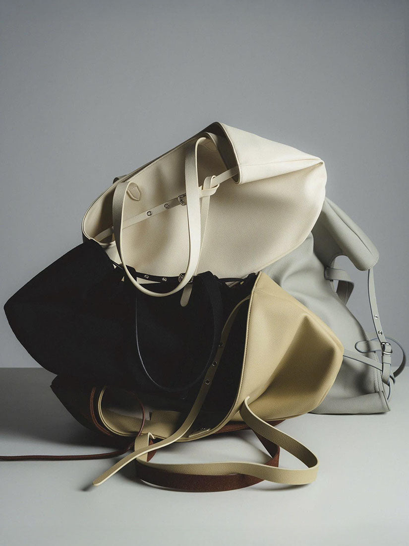 Pale Grey Leather Boat Bag