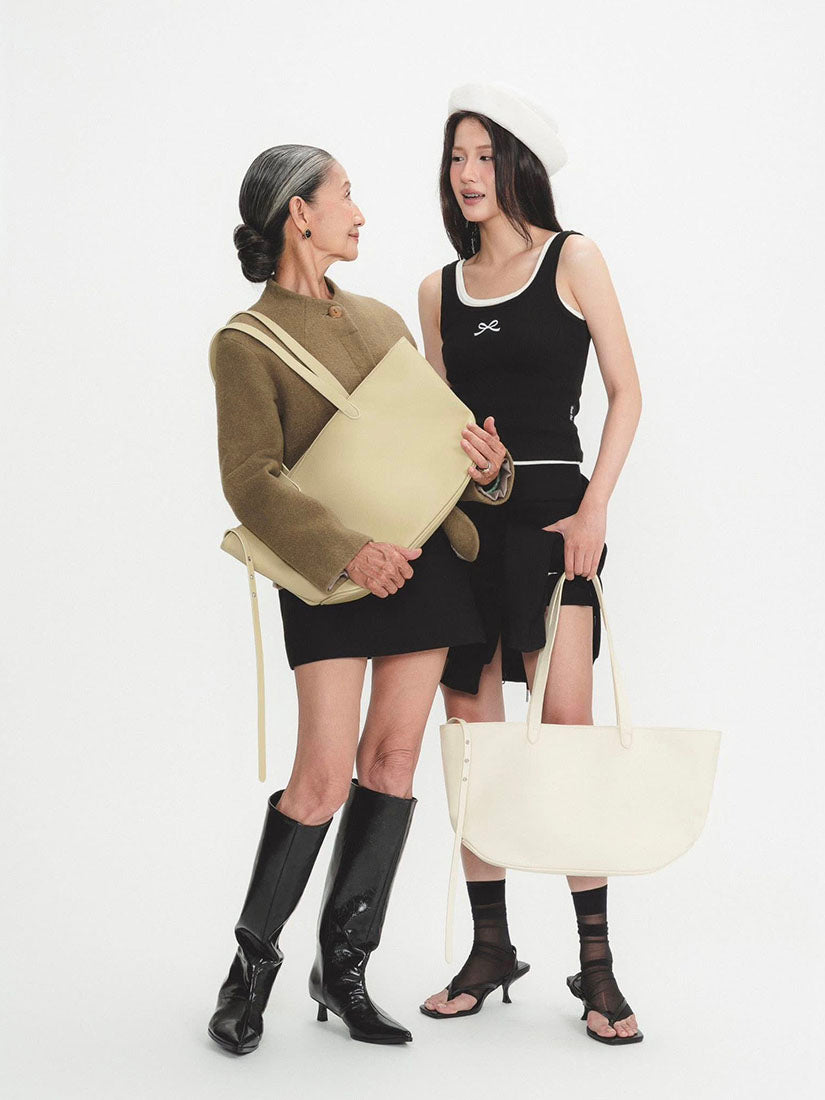 Creamy White Leather Boat Bag