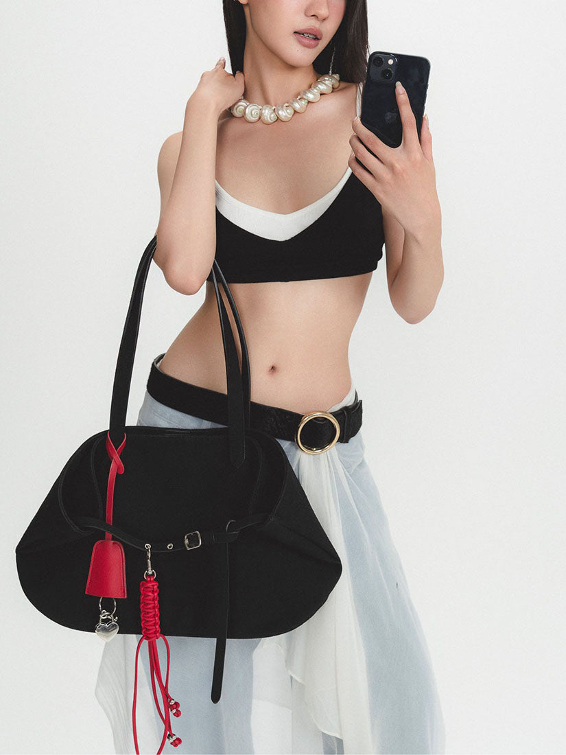 Black Suede Boat Bag