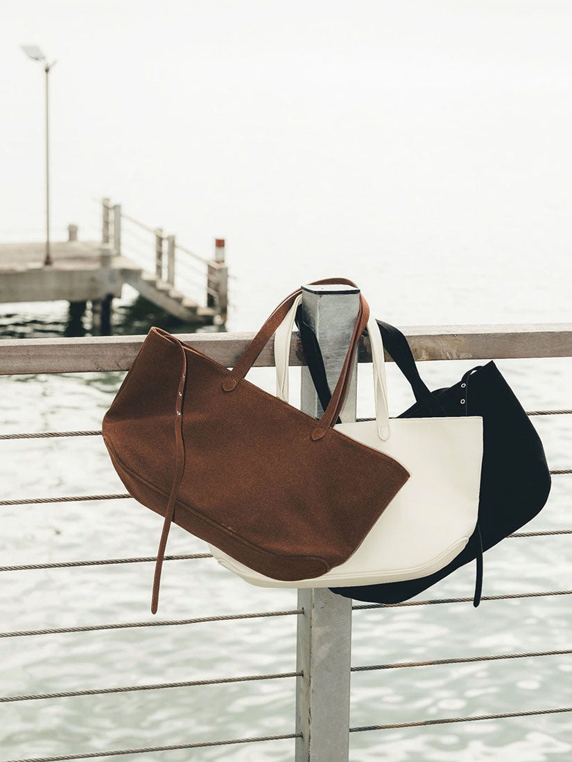 Creamy White Leather Boat Bag