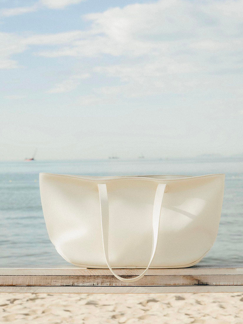 Creamy White Leather Boat Bag