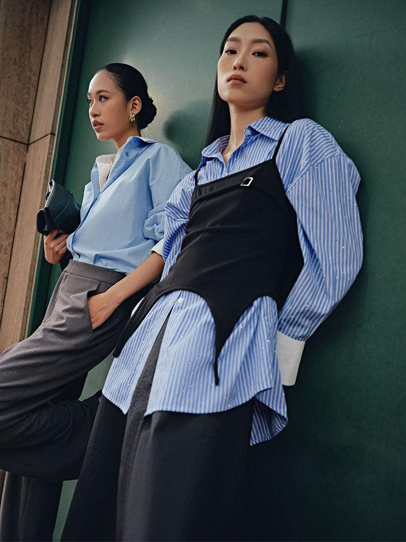 Blue Striped Beaded Shirt