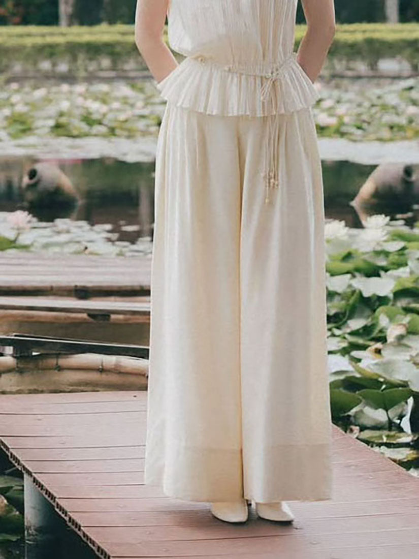Pleated Side Wide Leg Pants