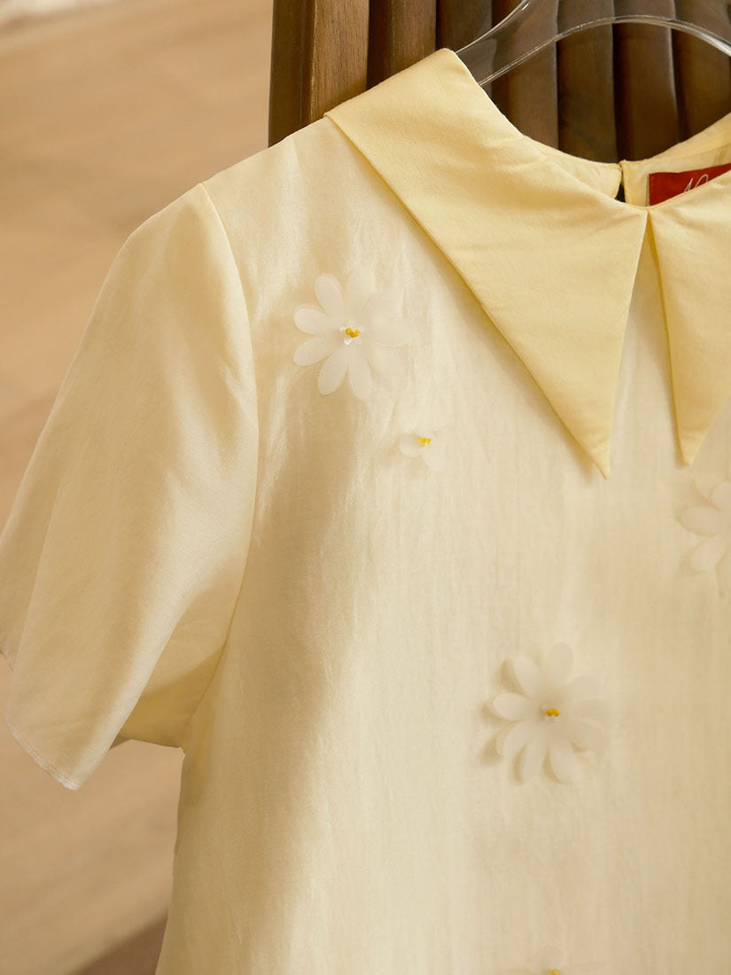 Translucent Layered Flowers Applique Blouse