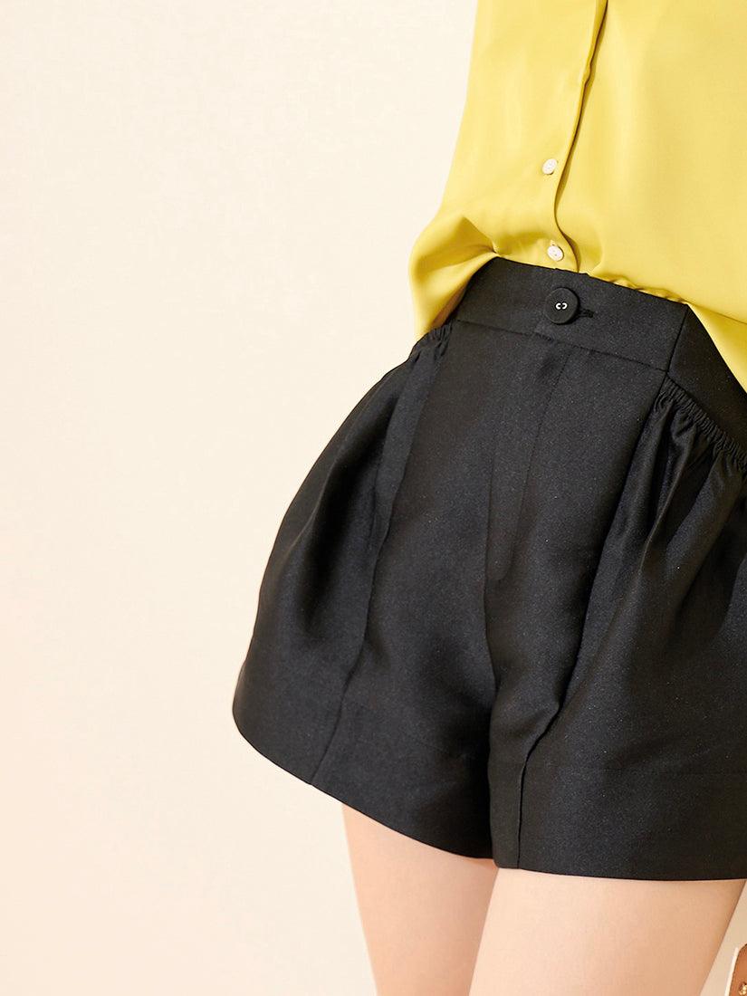 Black Pleated Bermuda Shorts