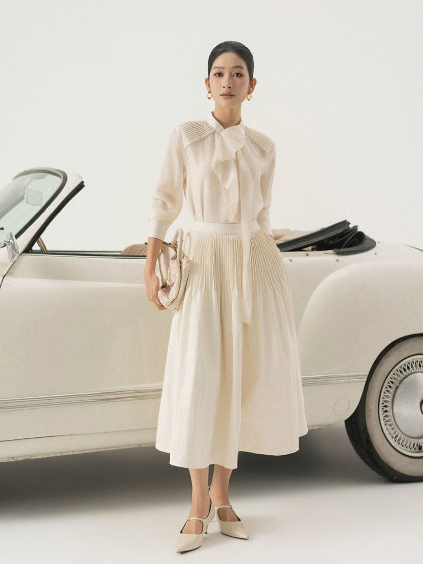 Pleated Shoulder Ruffle Drape Shirt