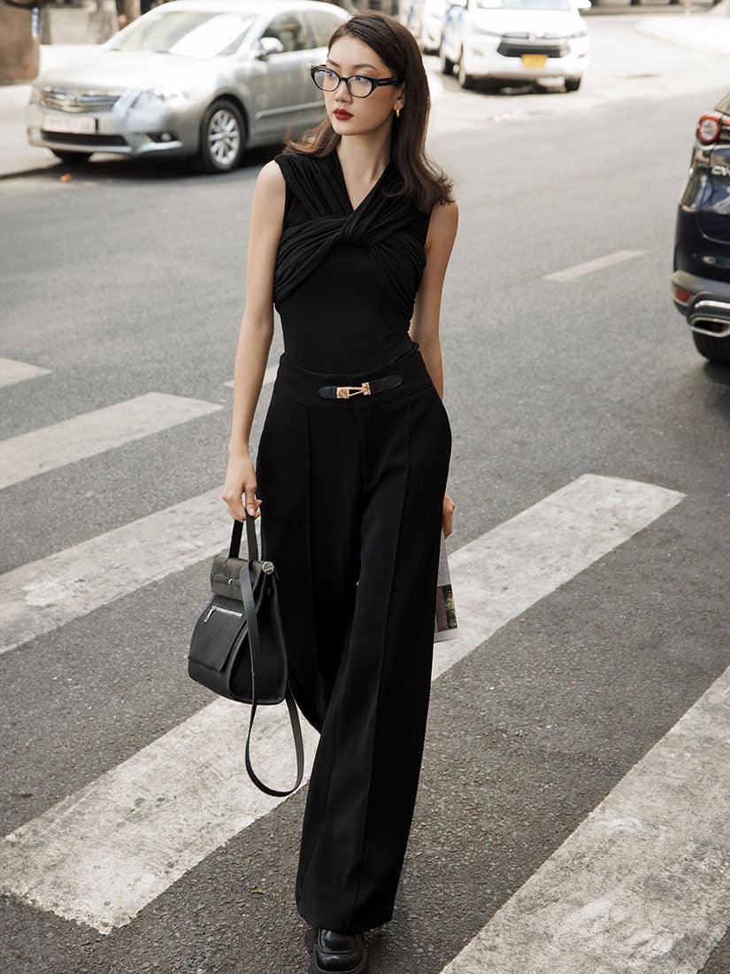 Black Trousers With Gold Buckle