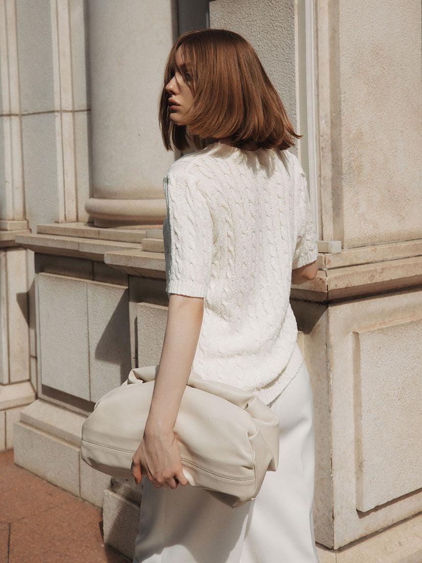 Beige Knit Top With Badge