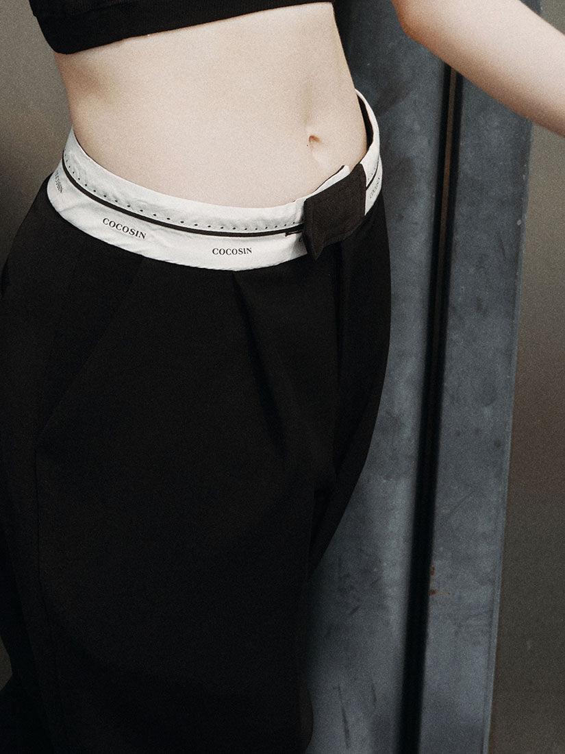 Contrast Waistband Black Pants