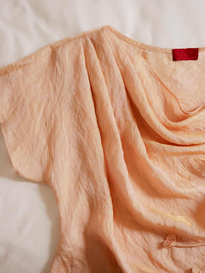 Drawstring Shoulder Drape Neck Top