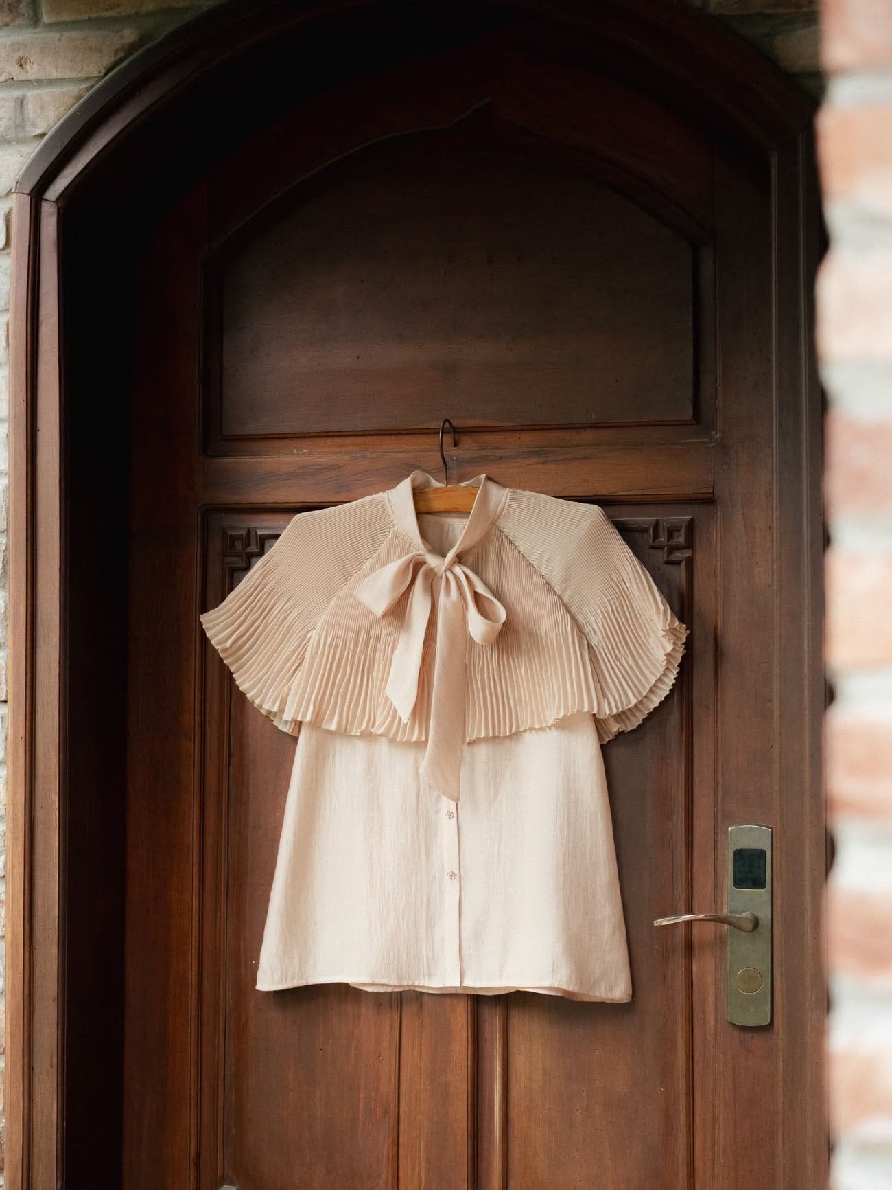 Tie Neck Pleated Cape Shirt
