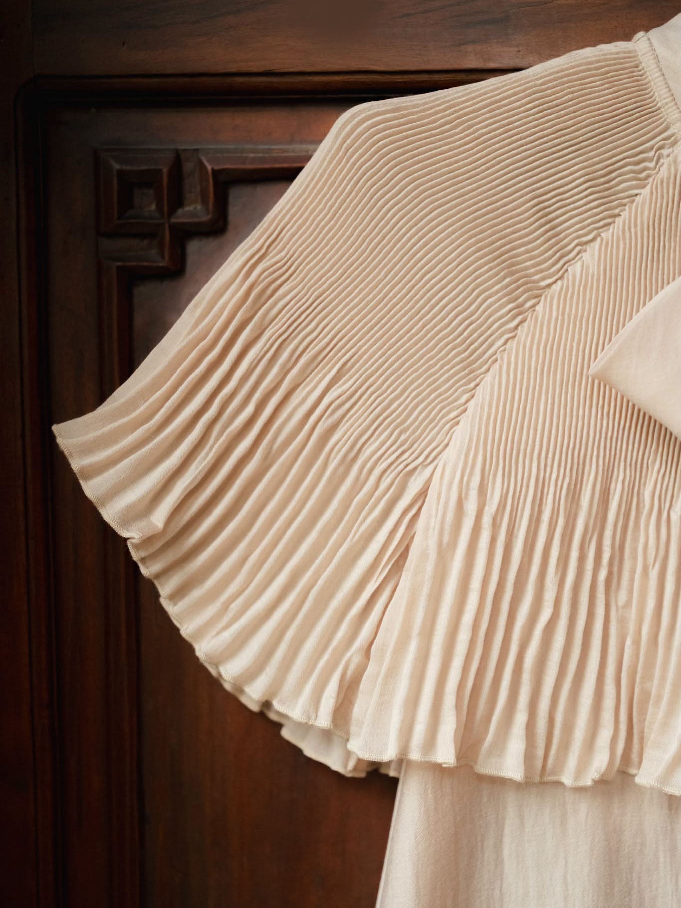 Tie Neck Pleated Cape Shirt