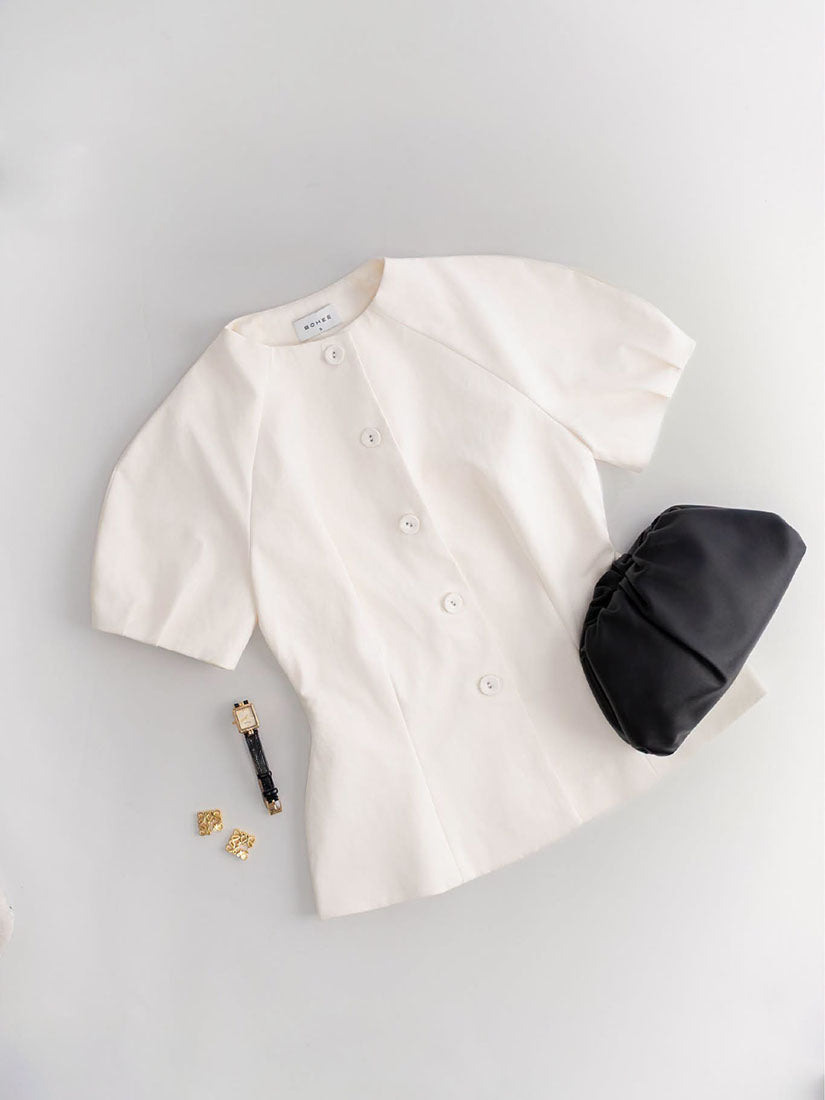 Mock Neck Short Puff Sleeve Jacket