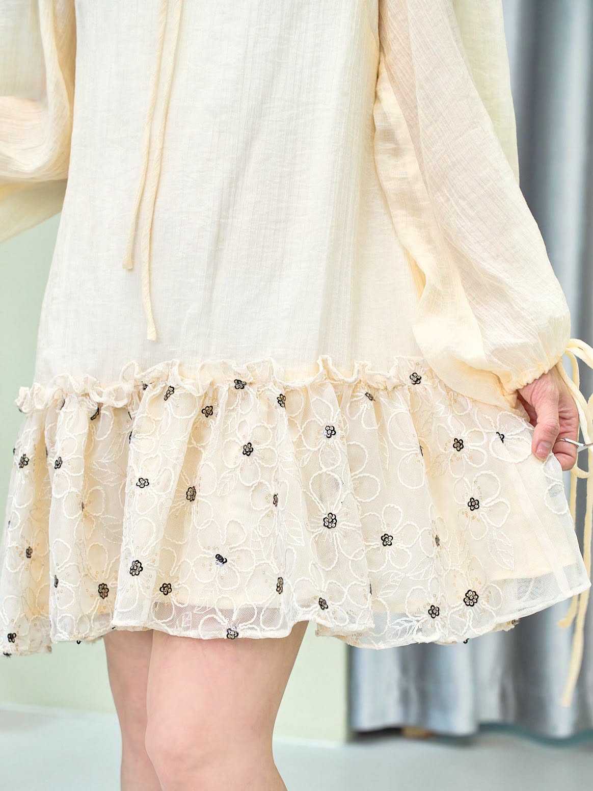 Floral Embellished Ruffle Hem Dress
