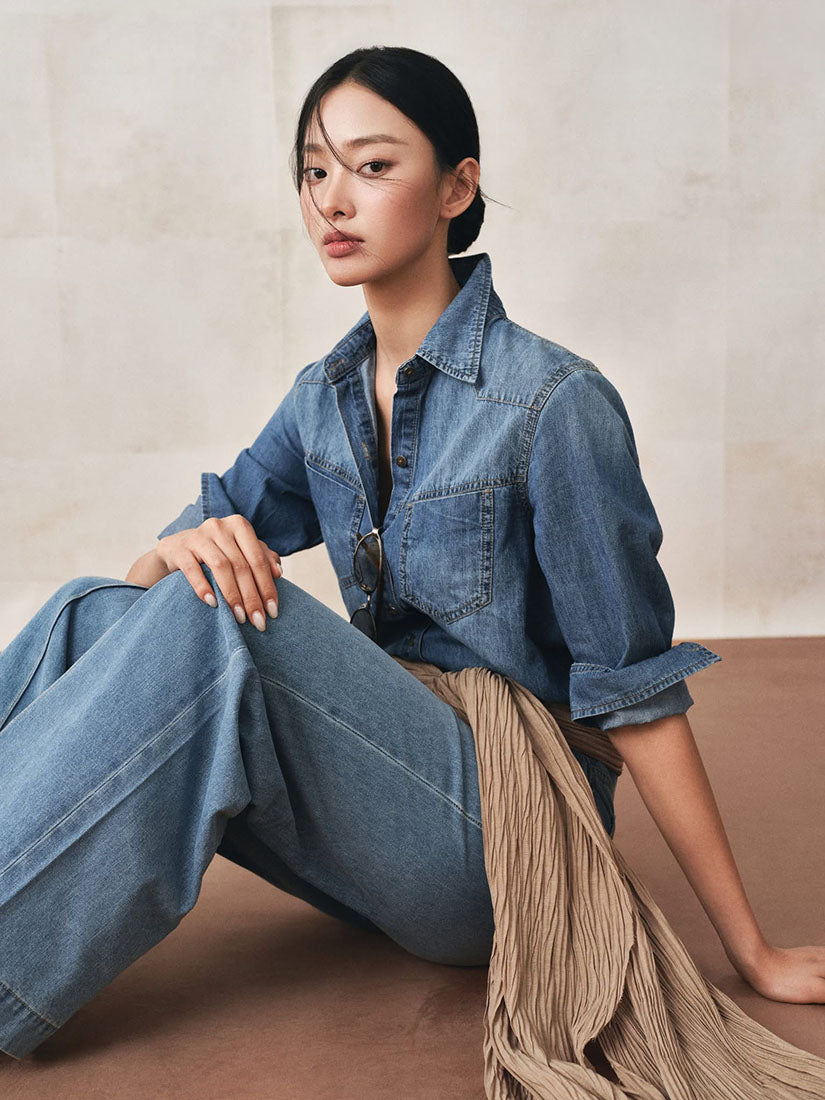 Denim Shirt With Chest Panel