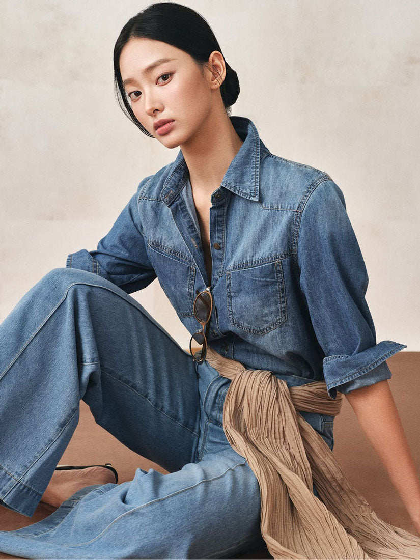 Denim Shirt With Chest Panel