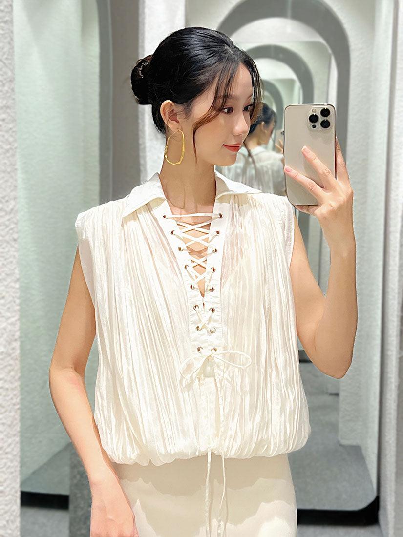 Pleated Shirt With Lace Up