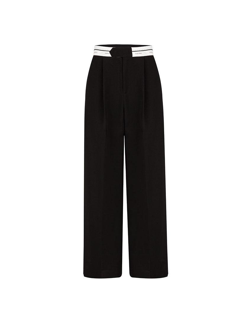 Contrast Waistband Black Pants