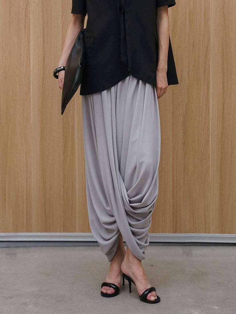 Grey Draped Midi Skirt
