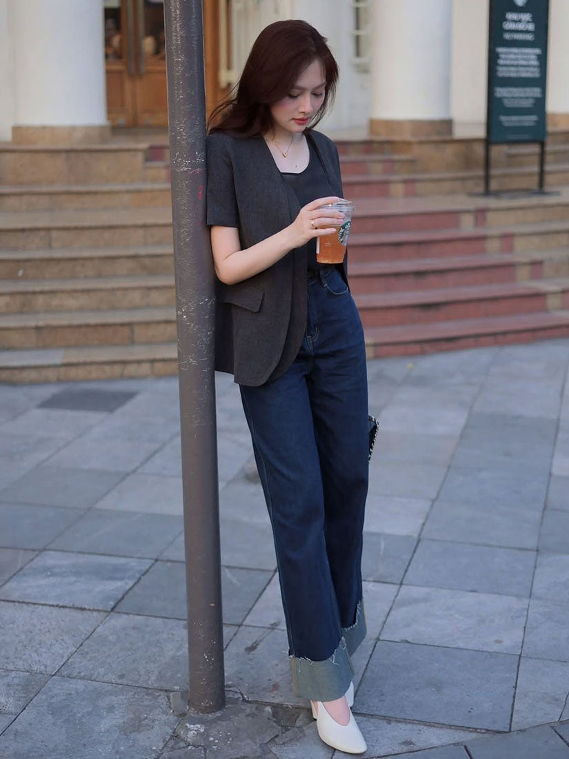 2-Flap Sleeve Blazer - Charcoal