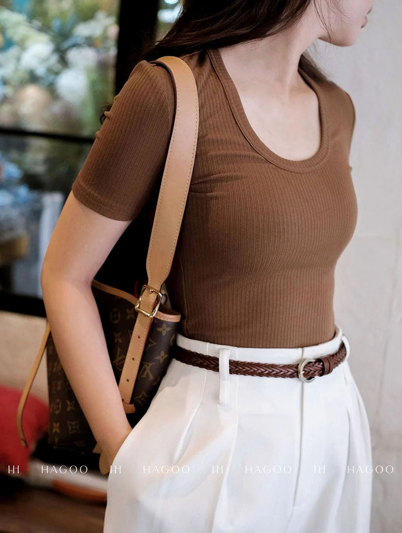 Short Sleeved Crew Neck Tee - Brown