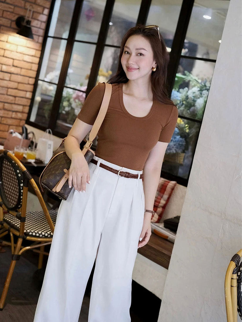 Short Sleeved Crew Neck Tee - Brown