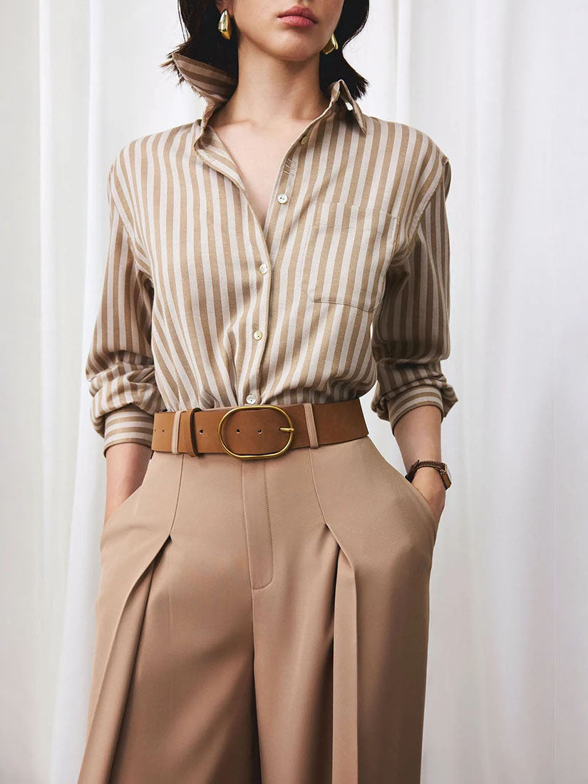 Basic Oversized Shirt - Beige Stripe