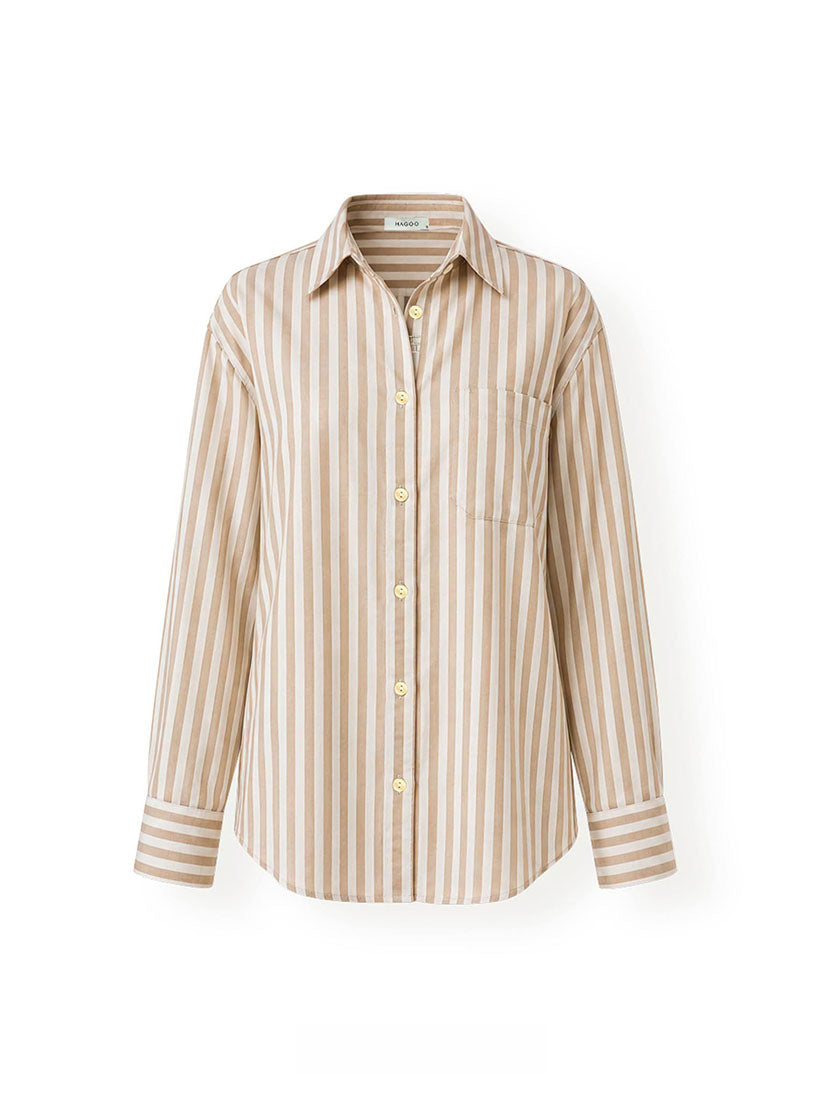 Basic Oversized Shirt - Beige Stripe