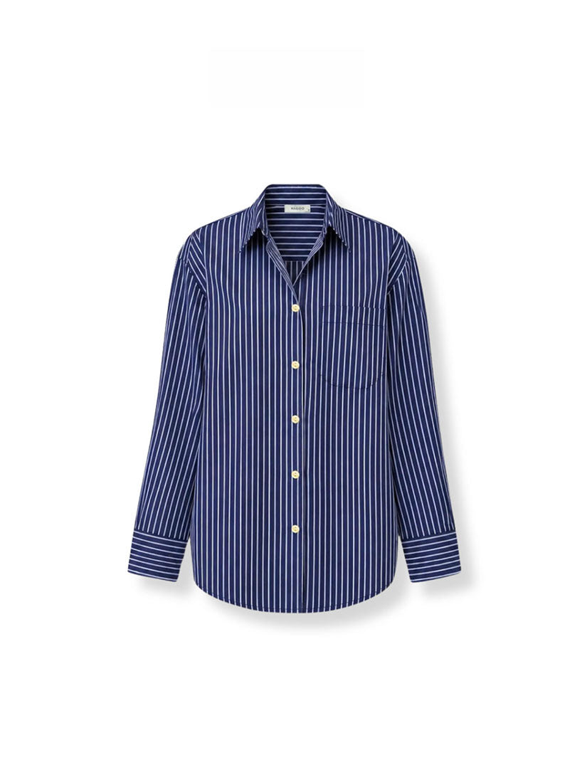 Basic Oversized Shirt - Navy Stripe