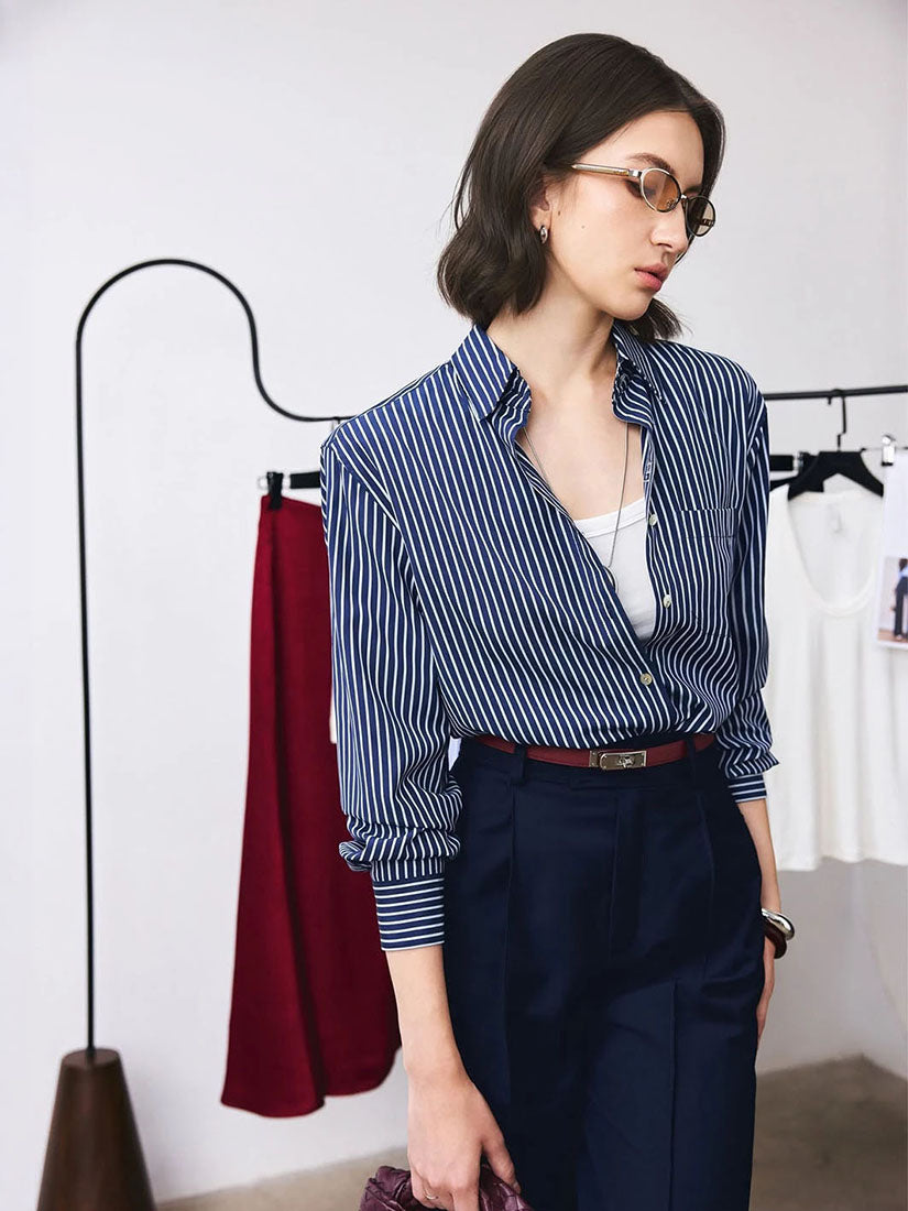 Basic Oversized Shirt - Navy Stripe