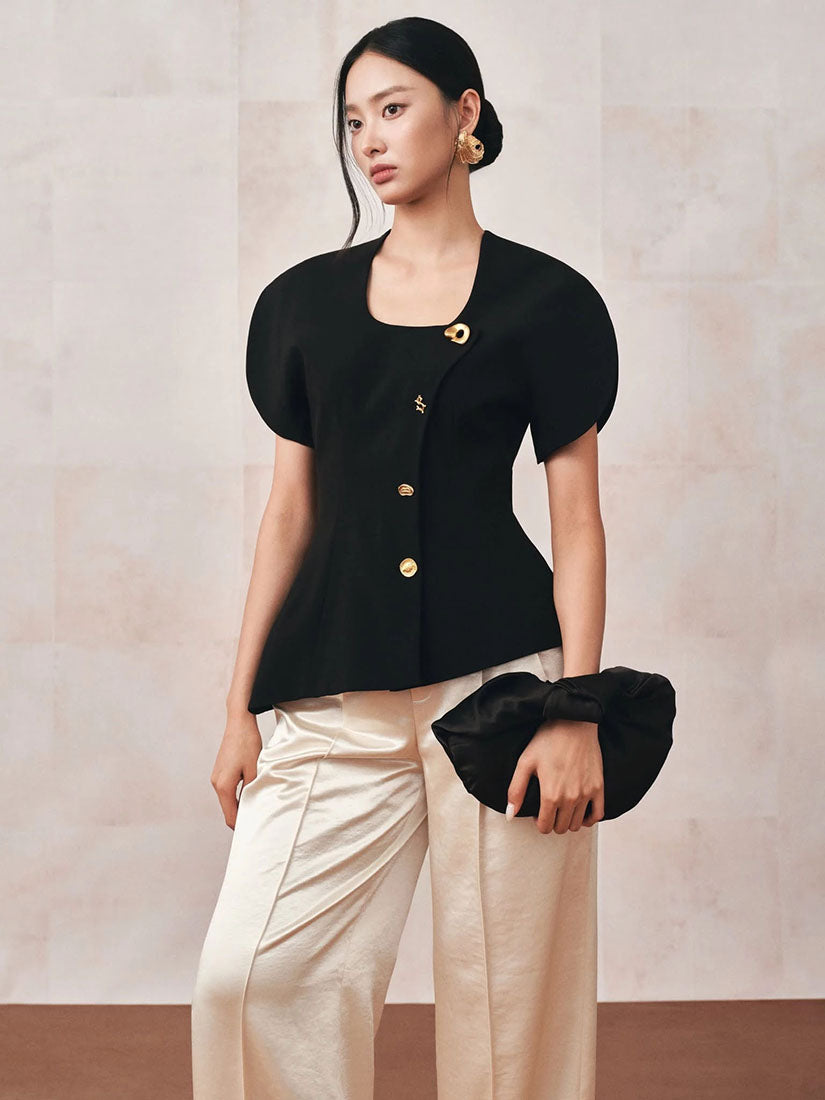 Journalist's Jacket With Curved Sleeves and Flared Hem