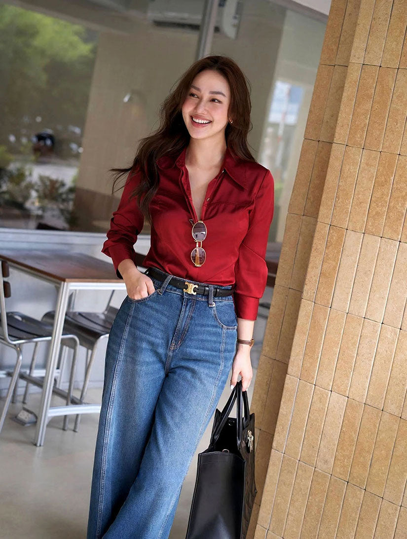 Silky Shirt With Chest Panel